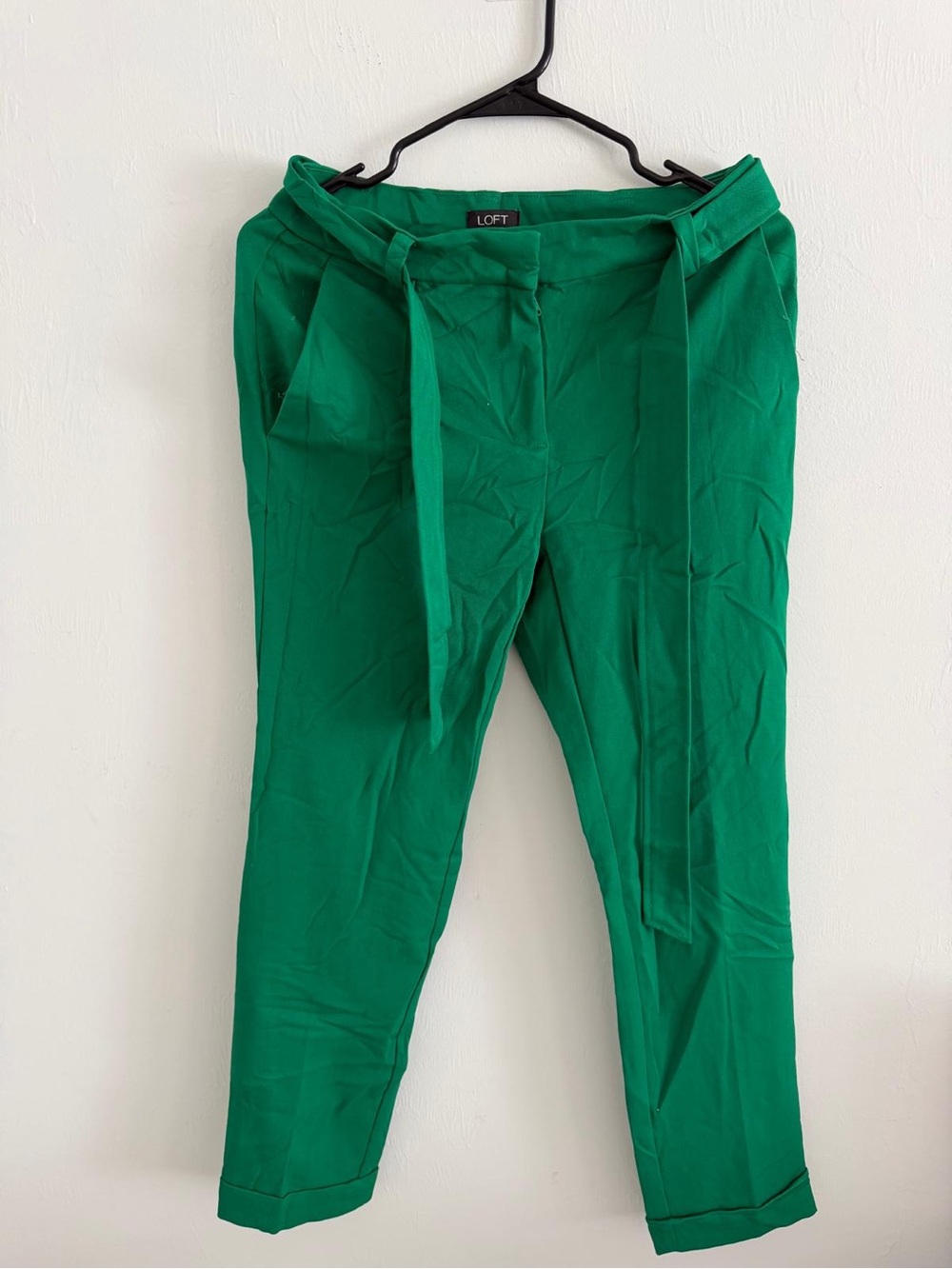 LOFT Emerald Green Tie-Waist Cropped Pants